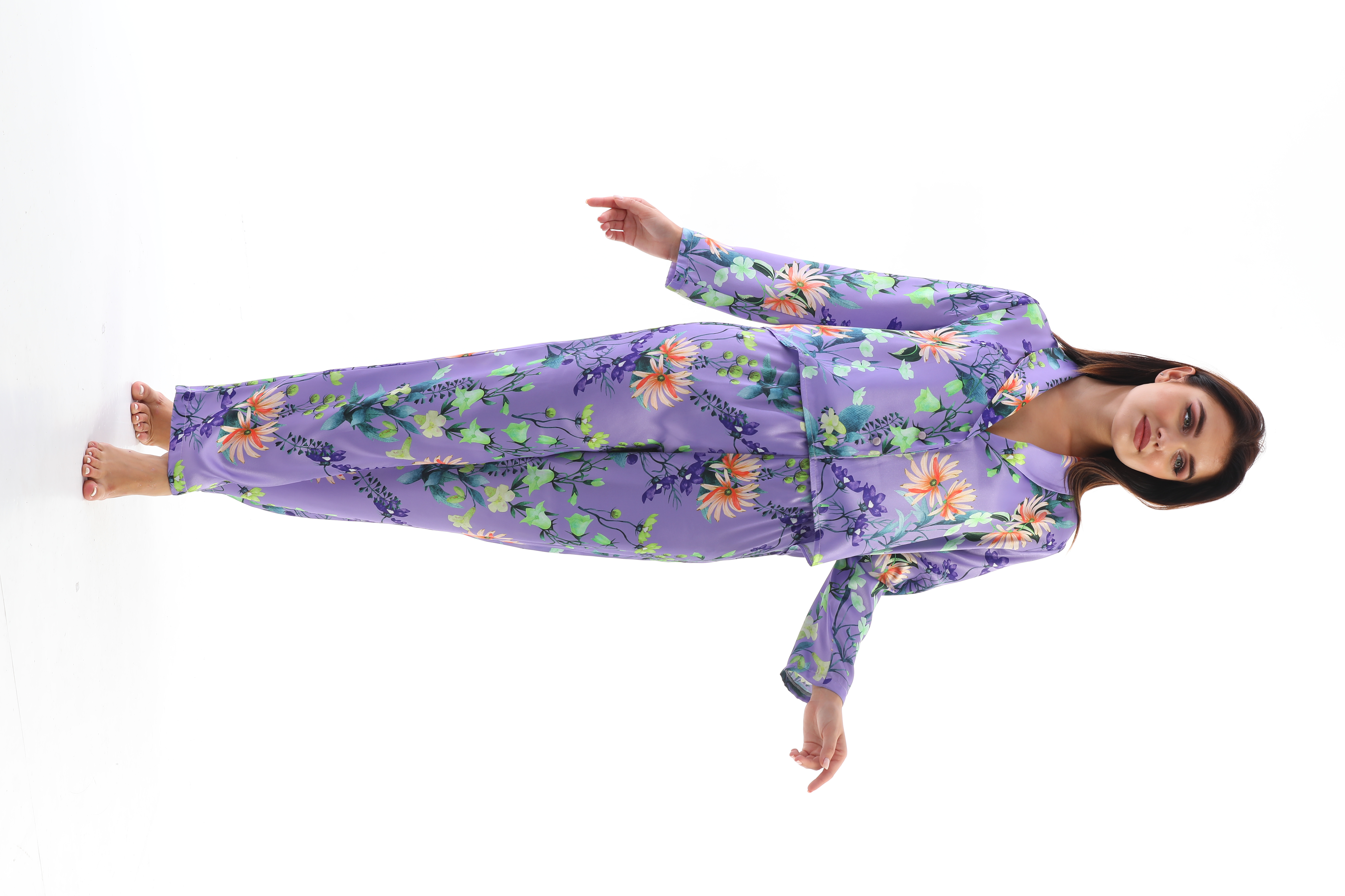 Kadın Çicek Desenli Saten Pijama Takımı