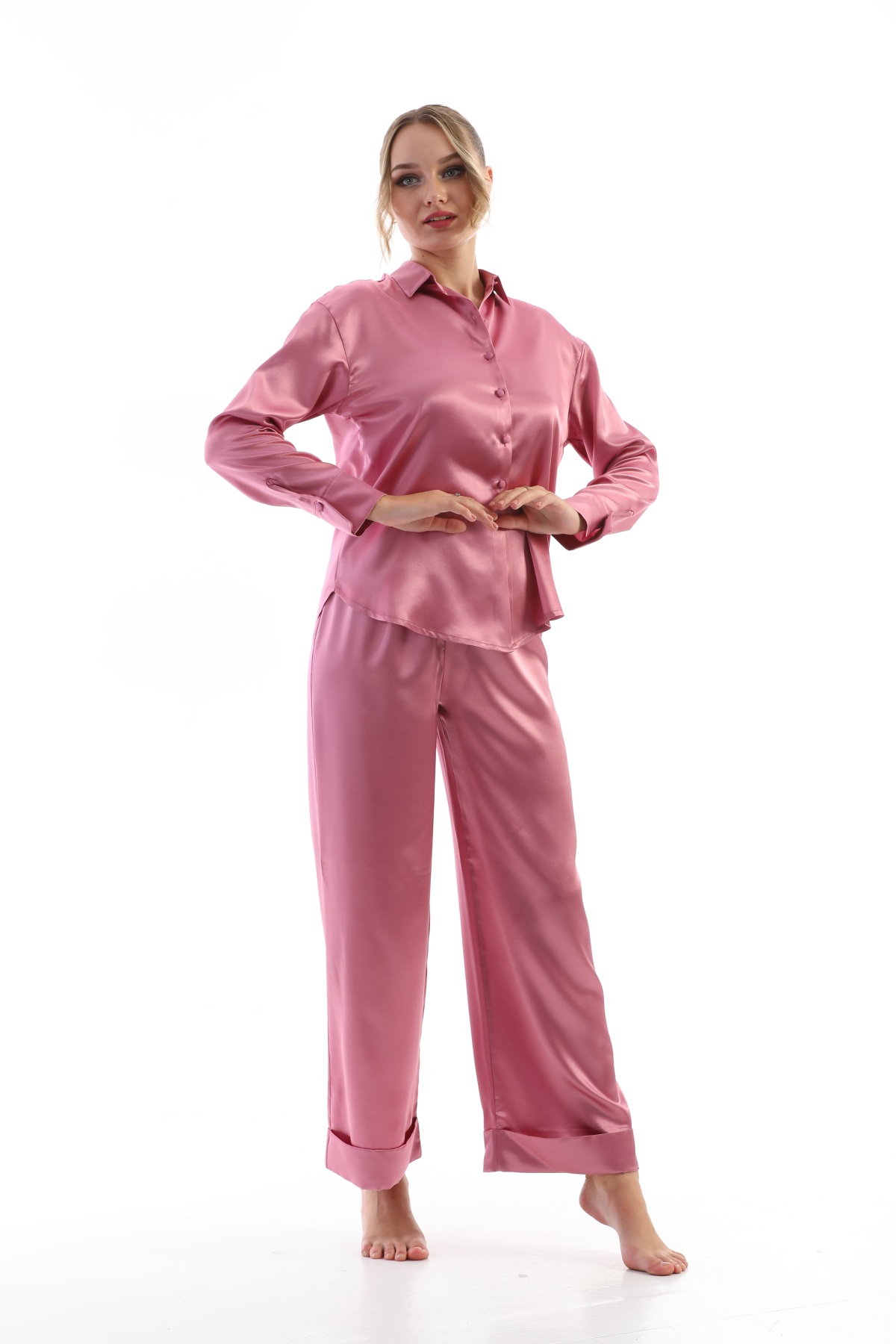 Laperissa Kadın Düğmeli Pembe Pijama Takımı